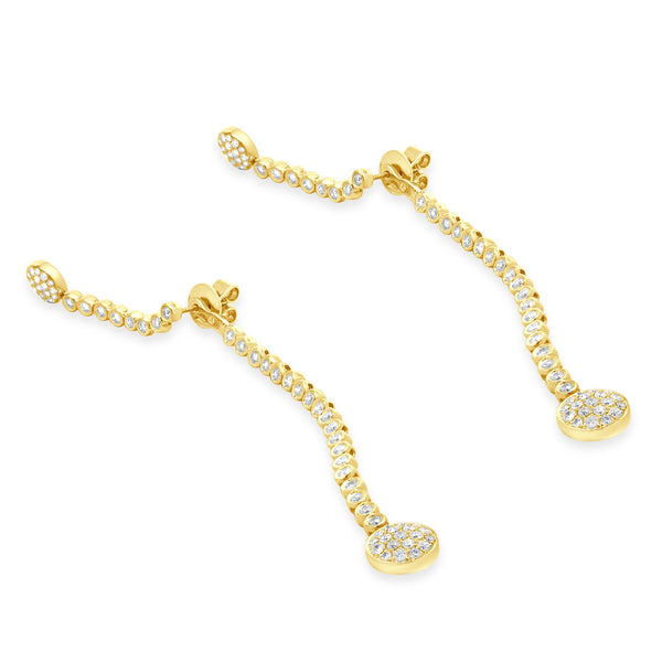 18 Karat Yellow Gold Pave Diamond Disc Drop Earrings
