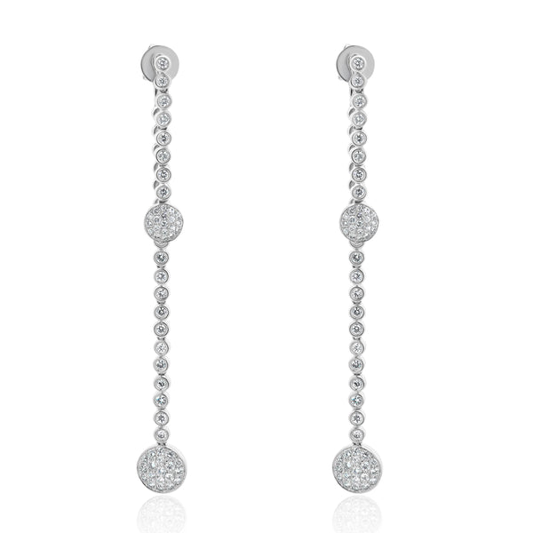18 Karat White Gold Pave Diamond Disc Drop Earrings
