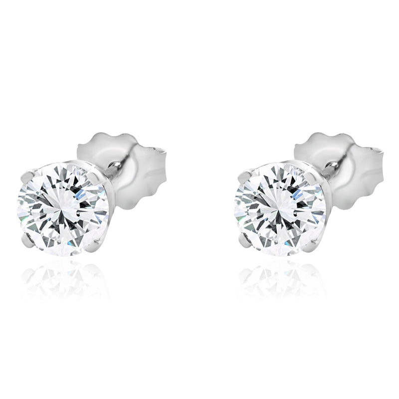 14 Karat White Gold Round Brilliant Cut Diamond Stud Earrings