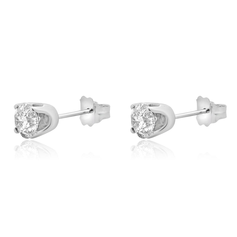 14 Karat White Gold Round Brilliant Cut Diamond Stud Earrings