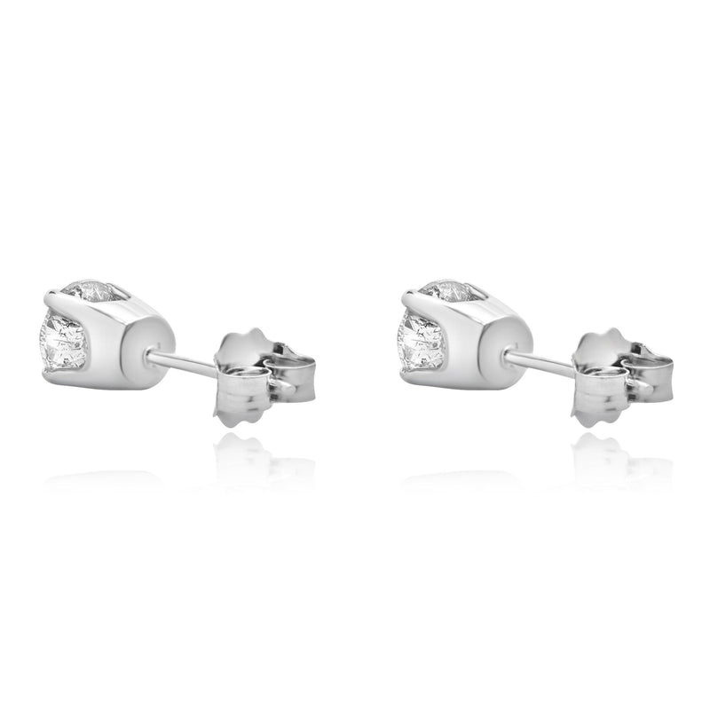 14 Karat White Gold Round Brilliant Cut Diamond Stud Earrings