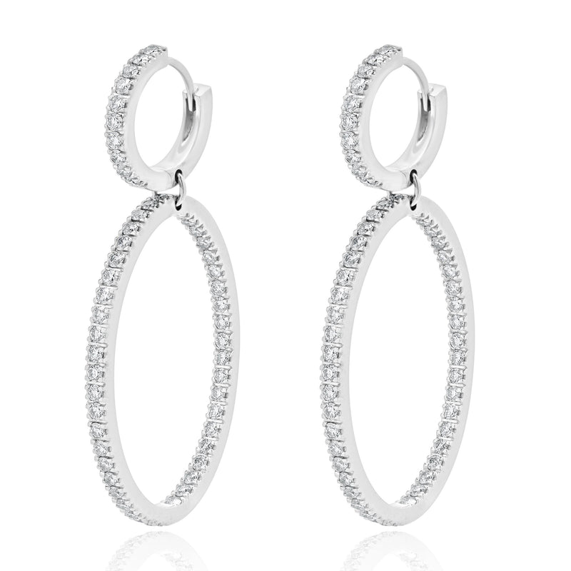 18 Karat White Gold Pave Diamond Oval Hoop Earrings