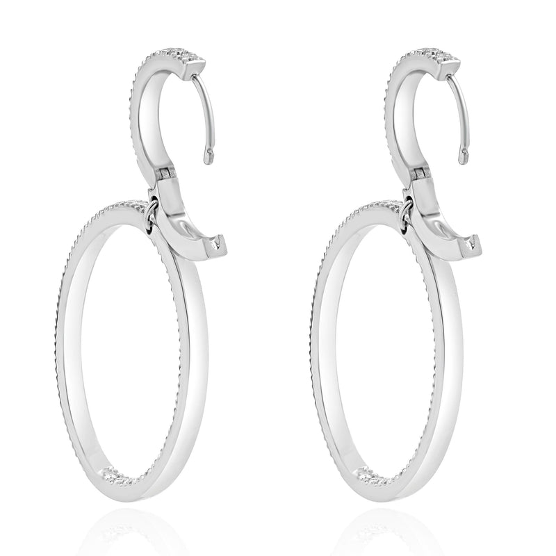 18 Karat White Gold Pave Diamond Oval Hoop Earrings