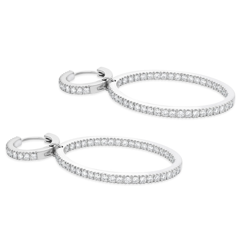 18 Karat White Gold Pave Diamond Oval Hoop Earrings