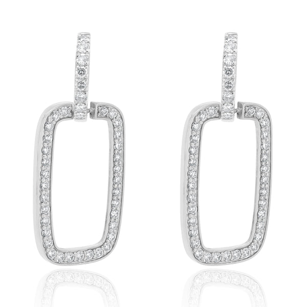 18 Karat White Gold Rectangular Diamond Door Knocker Earrings