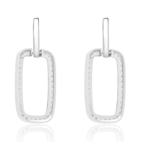 18 Karat White Gold Rectangular Diamond Door Knocker Earrings