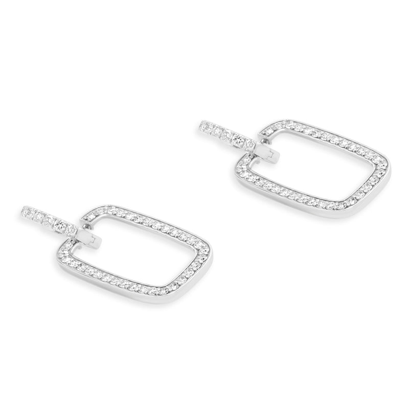 18 Karat White Gold Rectangular Diamond Door Knocker Earrings