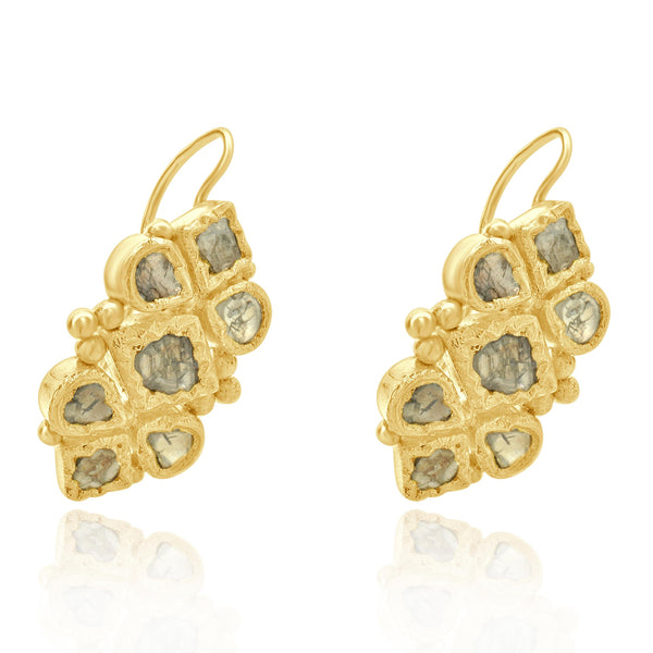 21 Karat Yellow Gold Sliced Multi Cut Diamond Drop Earrings