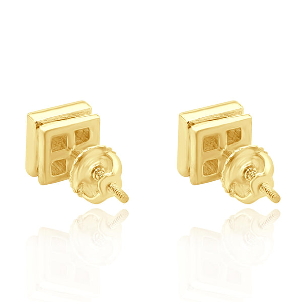 18K Yellow Gold Invisible Set Princess Cut Diamond Studs