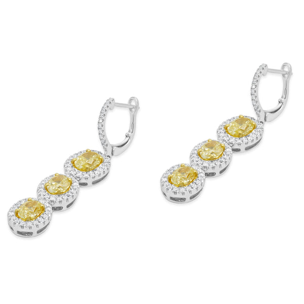 18 Karat White & Yellow Gold Three Diamond Fancy Yellow Drop Earrings