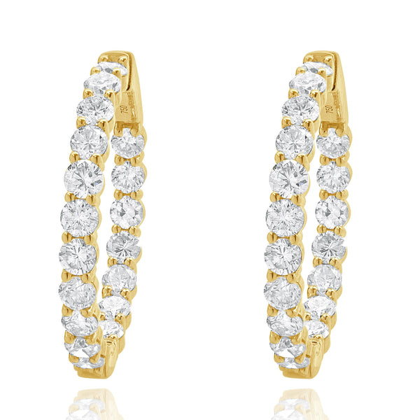 18 Karat Yellow Gold Diamond Inside Outside Hoop Earrings