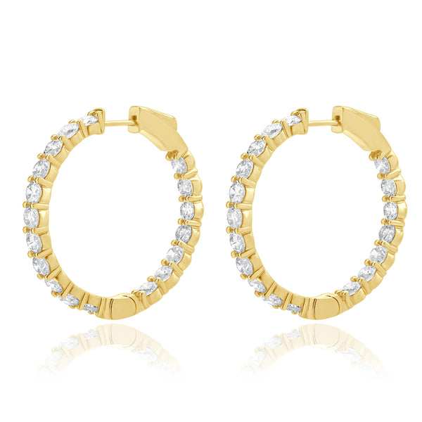 18 Karat Yellow Gold Diamond Inside Outside Hoop Earrings
