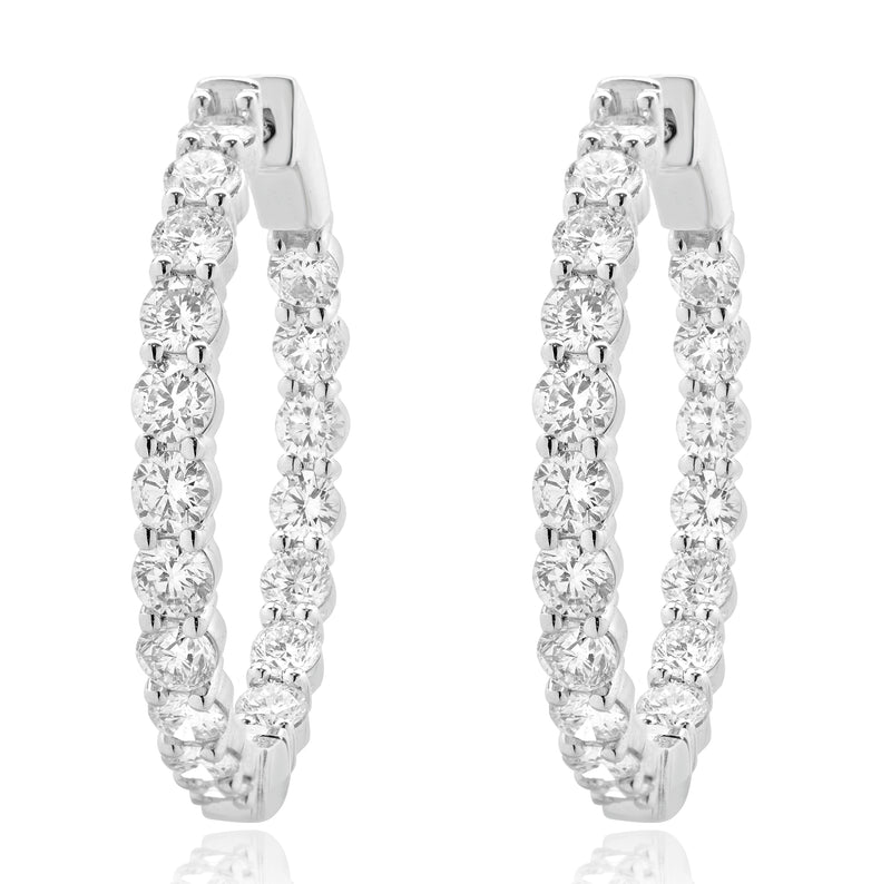 18 Karat White Gold Diamond Inside Outside Hoop Earrings