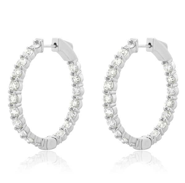18 Karat White Gold Diamond Inside Outside Hoop Earrings