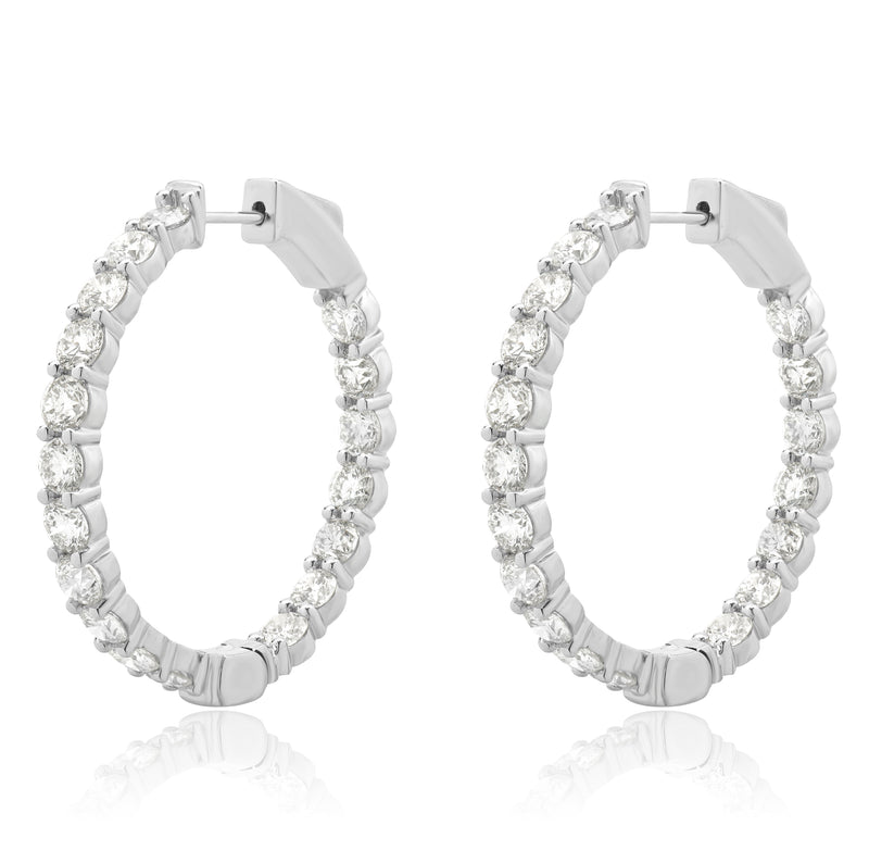 18 Karat White Gold Diamond Inside Outside Hoop Earrings