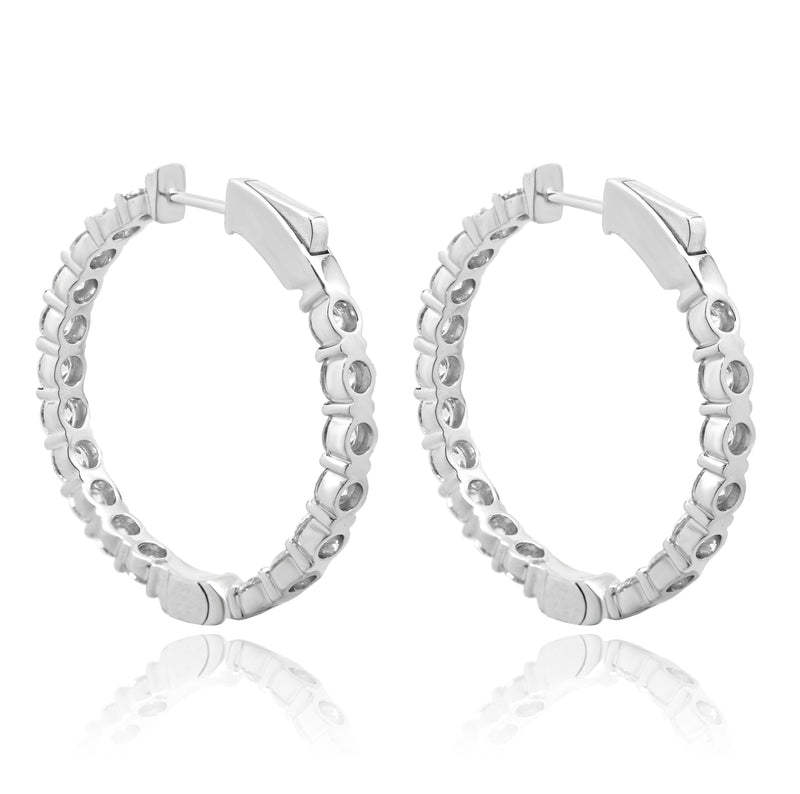 18 Karat White Gold Diamond Inside Outside Hoop Earrings