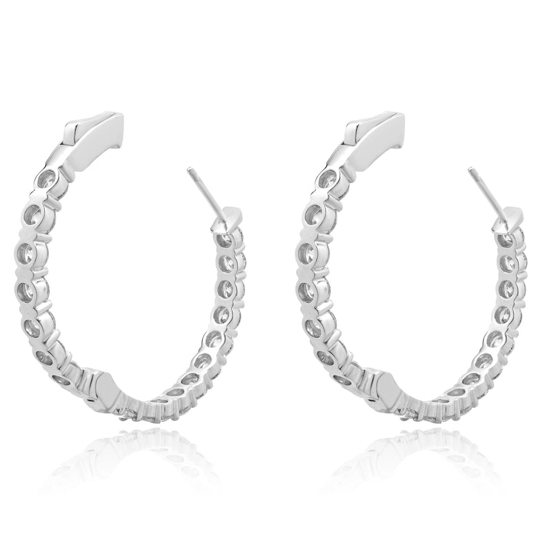 18 Karat White Gold Diamond Inside Outside Hoop Earrings