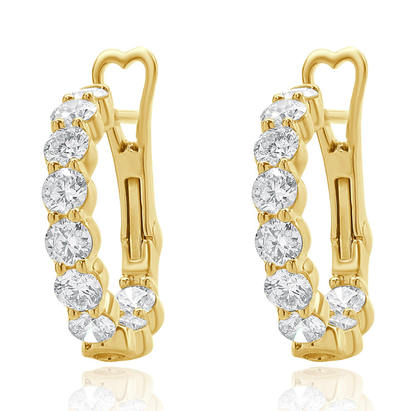 14 Karat Yellow Gold Diamond Inside Outside Hoop Earrings