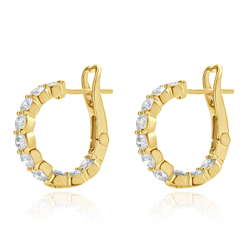 14 Karat Yellow Gold Diamond Inside Outside Hoop Earrings