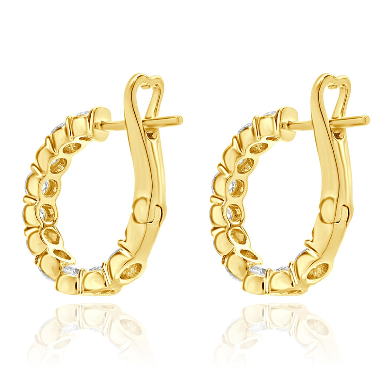 14 Karat Yellow Gold Diamond Inside Outside Hoop Earrings