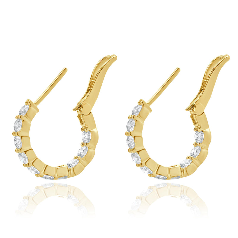 14 Karat Yellow Gold Diamond Inside Outside Hoop Earrings