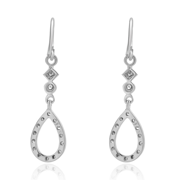 14 Karat White Gold Diamond Open Drop Earrings