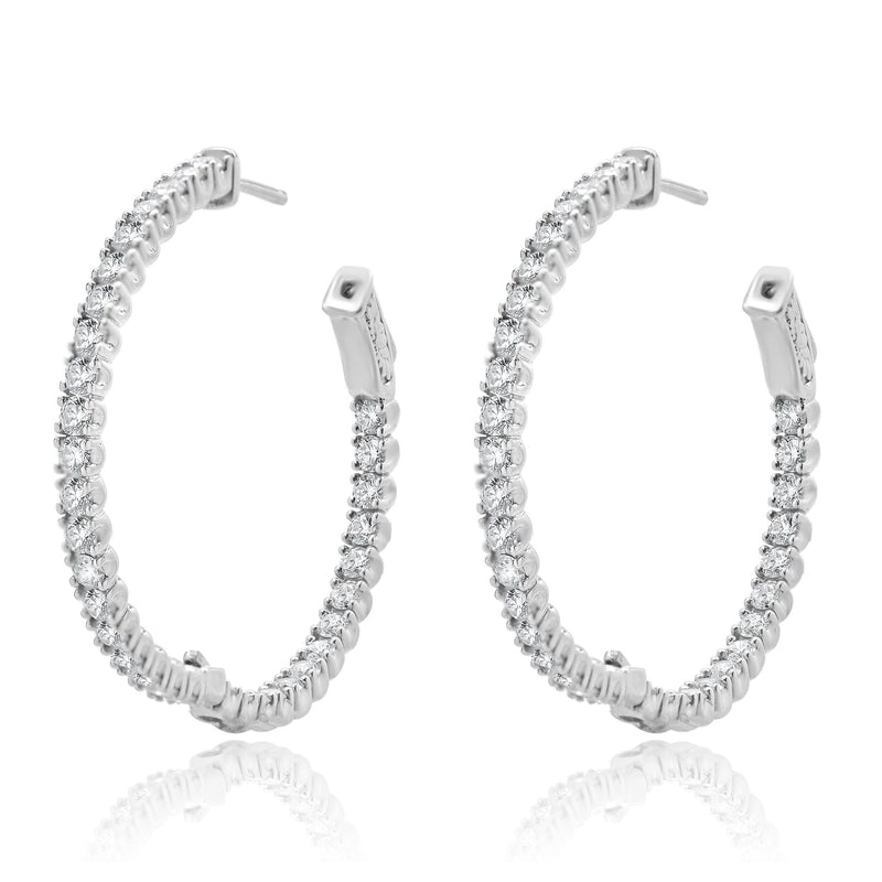 14 Karat White Gold Diamond Inside Outside 35MM Hoop Earrings