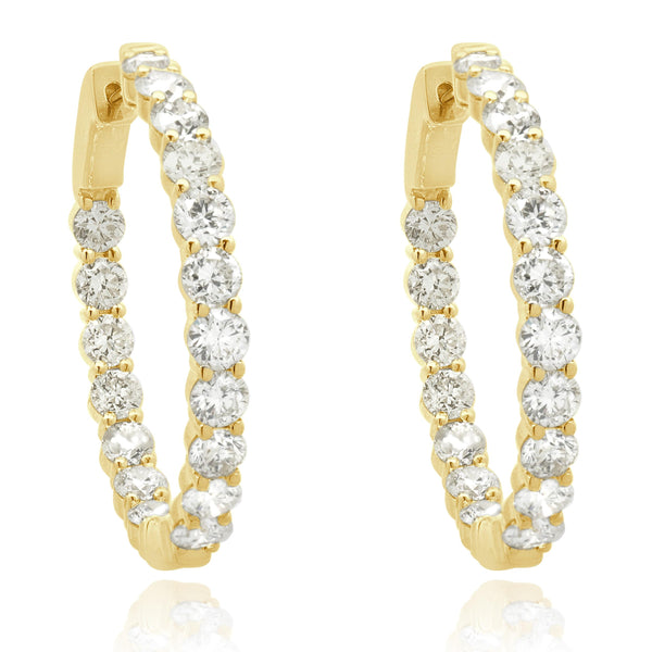 18 Karat Yellow Gold Round Brilliant Cut Diamond Inside Outside Hoop Earrings