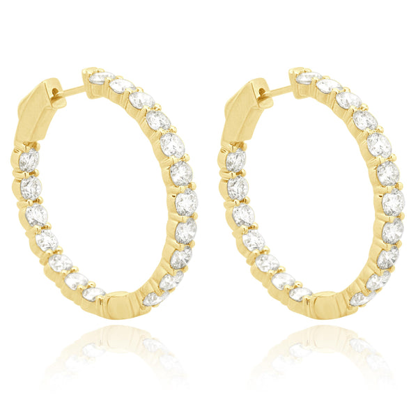 18 Karat Yellow Gold Round Brilliant Cut Diamond Inside Outside Hoop Earrings