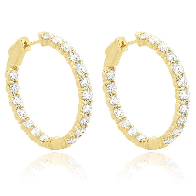 18 Karat Yellow Gold Round Brilliant Cut Diamond Inside Outside Hoop Earrings