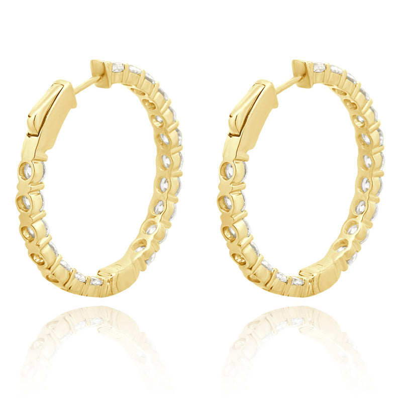 18 Karat Yellow Gold Round Brilliant Cut Diamond Inside Outside Hoop Earrings