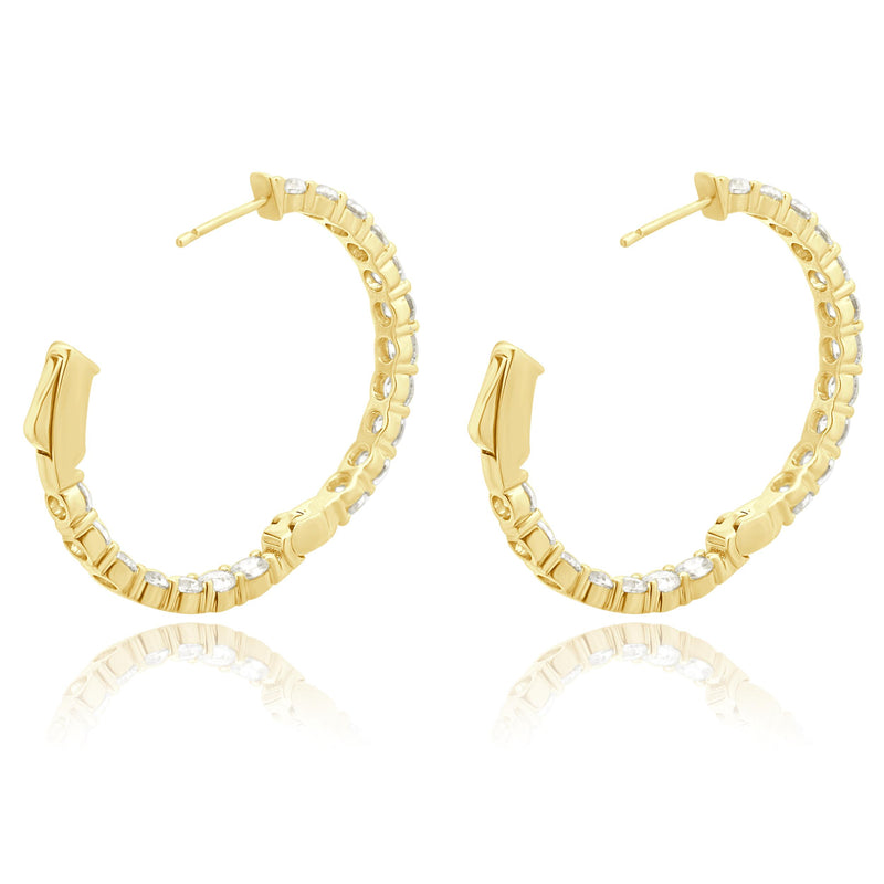 18 Karat Yellow Gold Round Brilliant Cut Diamond Inside Outside Hoop Earrings