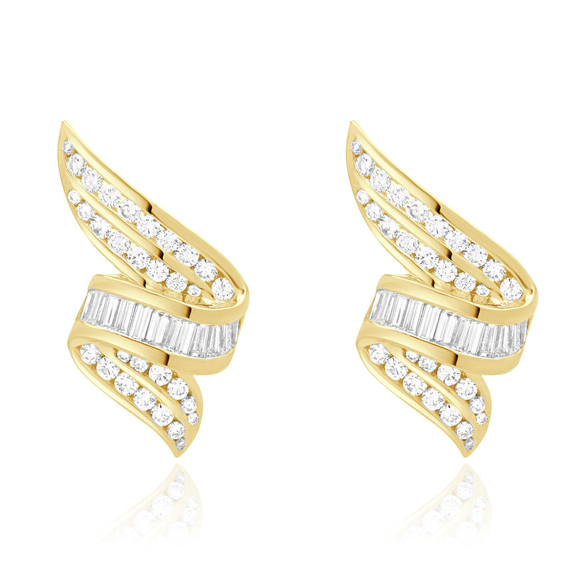 18 Karat Yellow Gold Channel Set Diamond Ribbon Drop Earrings