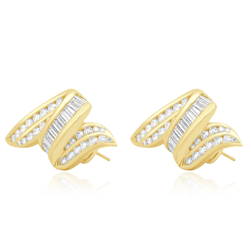 18 Karat Yellow Gold Channel Set Diamond Ribbon Drop Earrings