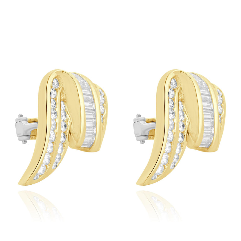 18 Karat Yellow Gold Channel Set Diamond Ribbon Drop Earrings