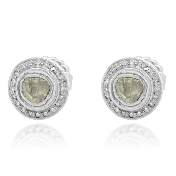 Sterling Silver Sliced Diamond Halo Stud Earrings