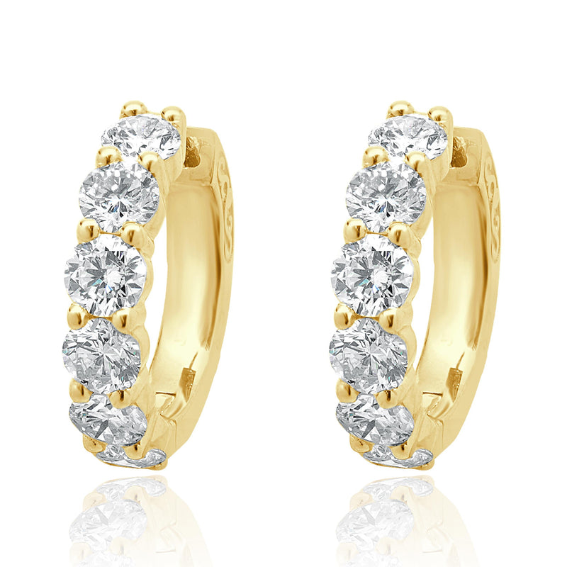 14 Karat Yellow Gold Diamond Hoop Earrings