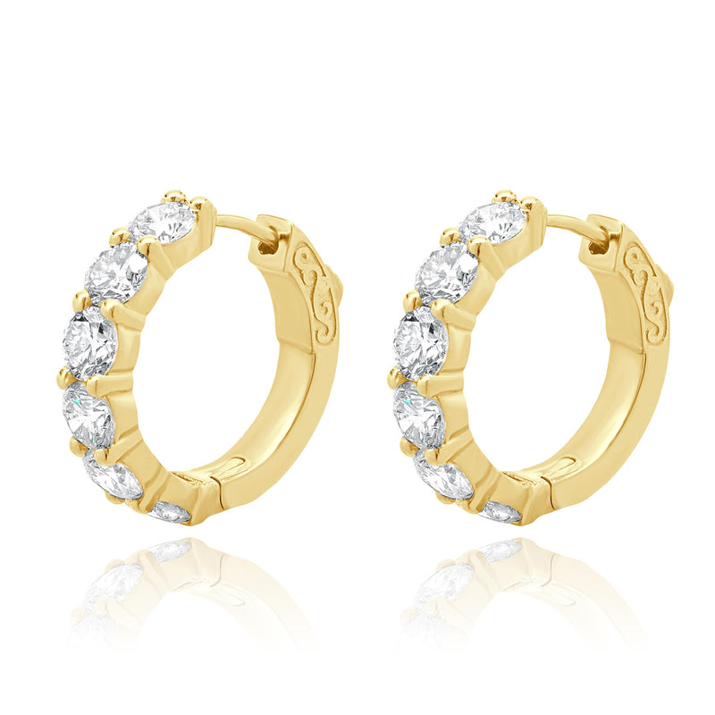 14 Karat Yellow Gold Diamond Hoop Earrings