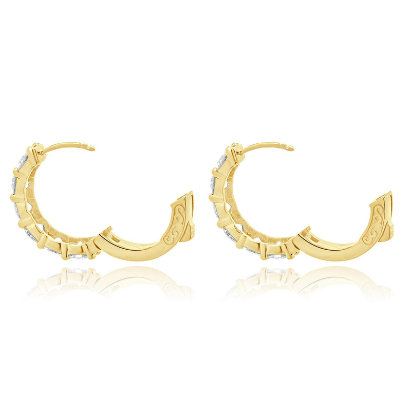 14 Karat Yellow Gold Diamond Hoop Earrings