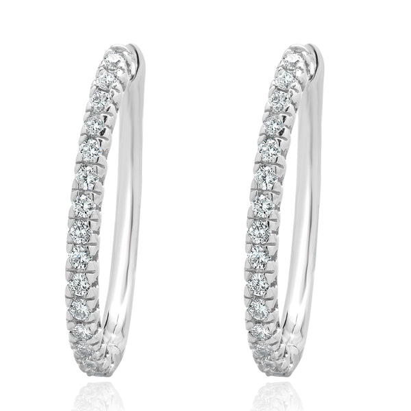14 Karat White Gold Oval Diamond Hoop Earrings