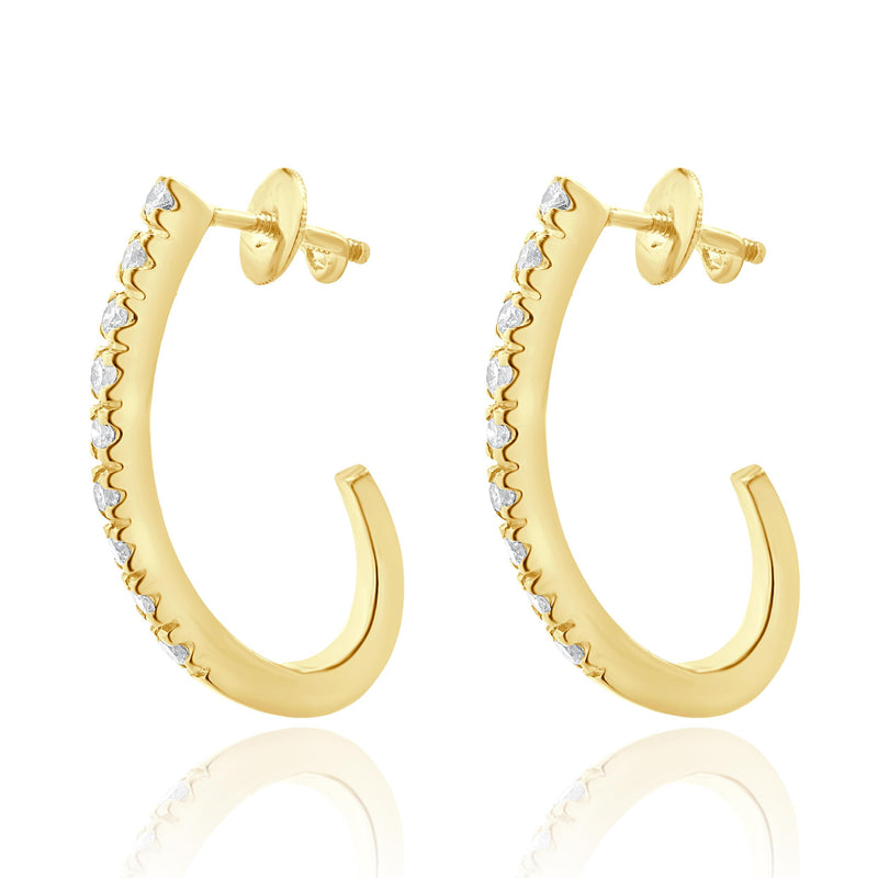 14 Karat Yellow Gold Diamond J Hoop Earrings
