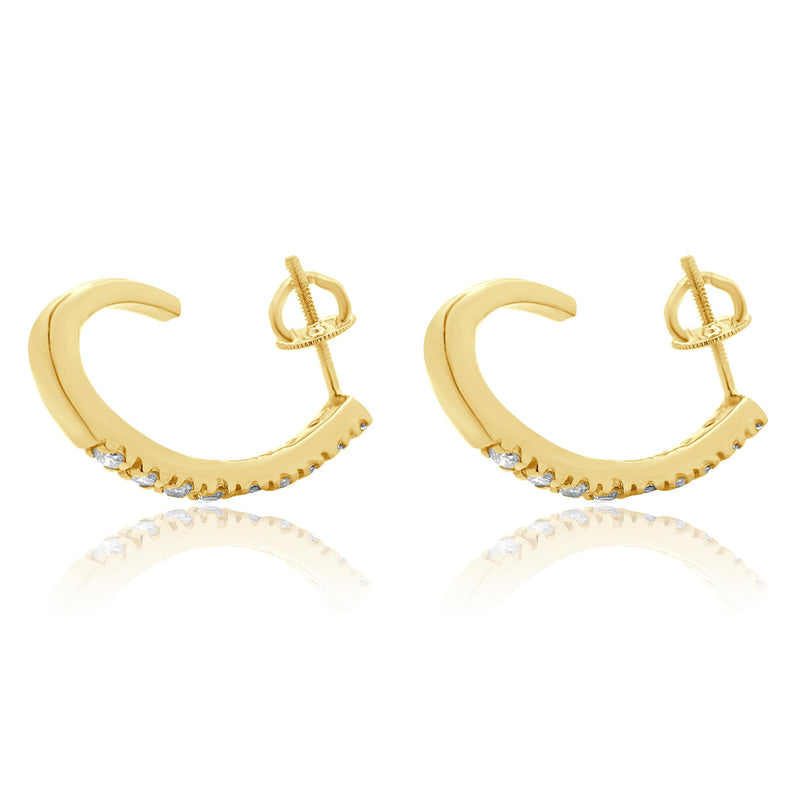14 Karat Yellow Gold Diamond J Hoop Earrings
