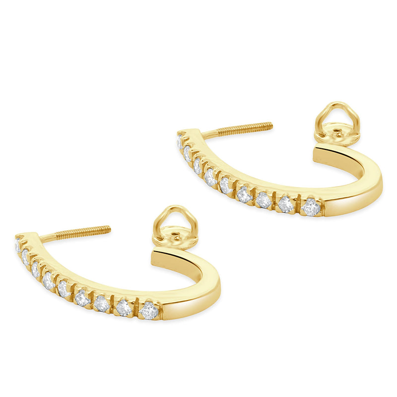 14 Karat Yellow Gold Diamond J Hoop Earrings