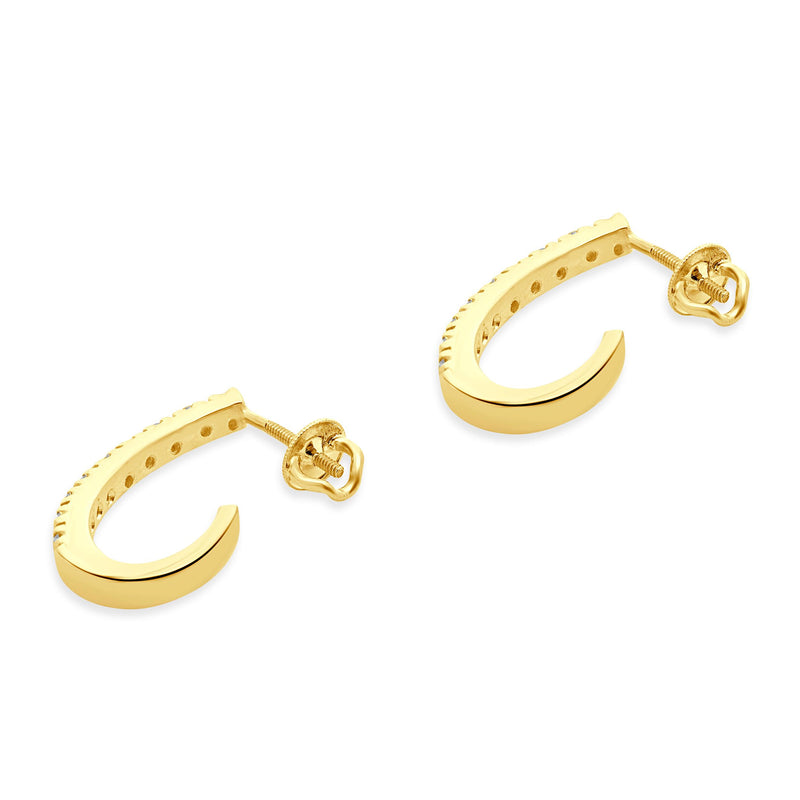 14 Karat Yellow Gold Diamond J Hoop Earrings