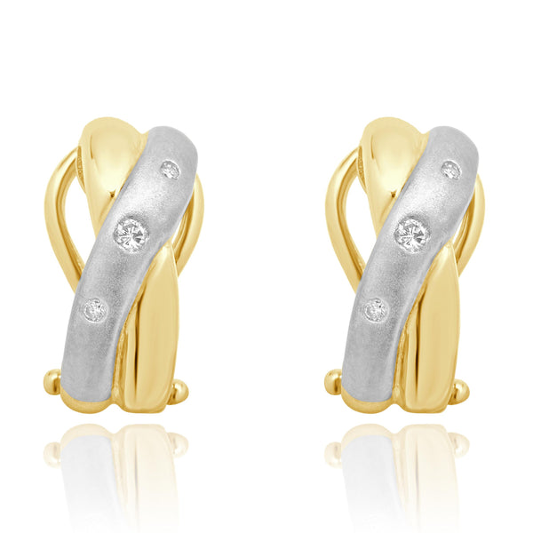 14 Karat Yellow & White Gold Diamond Criss Cross Earrings