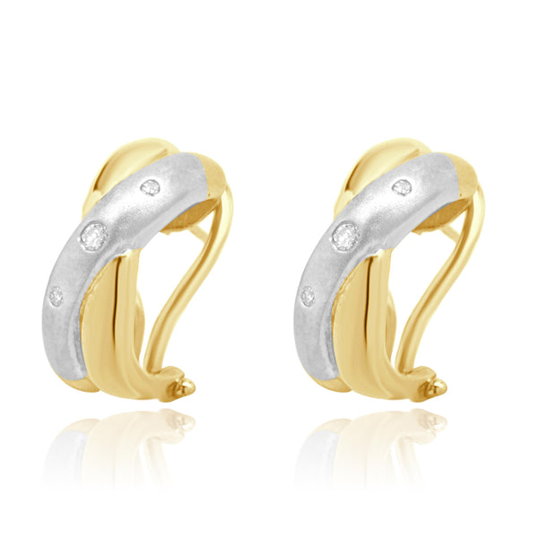 14 Karat Yellow & White Gold Diamond Criss Cross Earrings