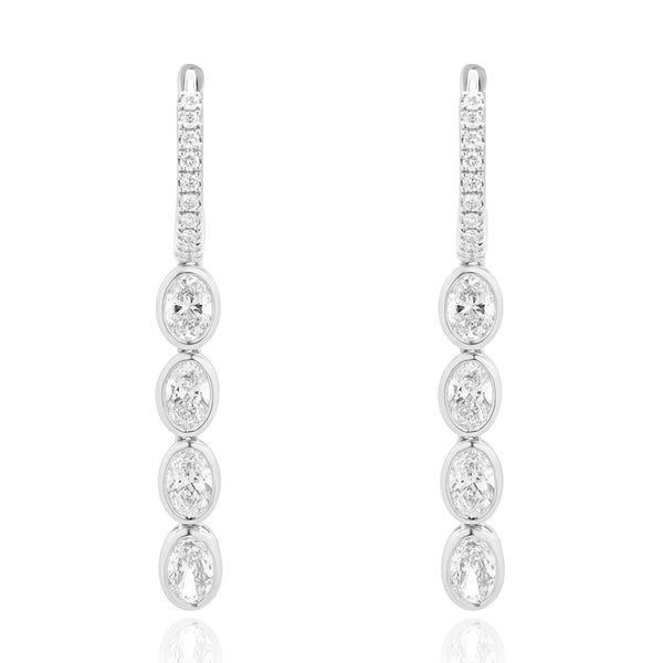 18 Karat White Gold Diamond Hoop Dangle Earrings