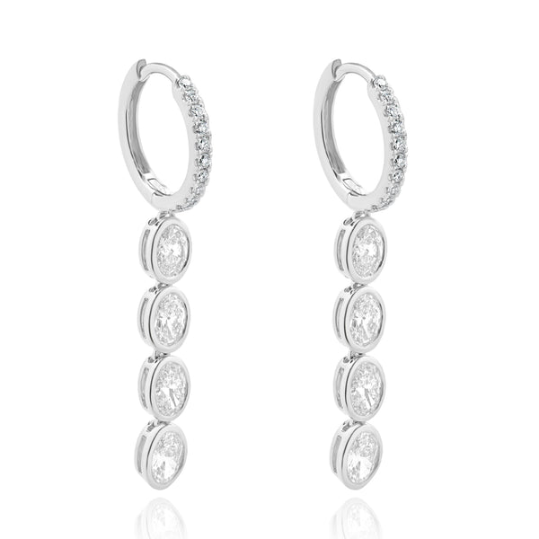 18 Karat White Gold Diamond Hoop Dangle Earrings
