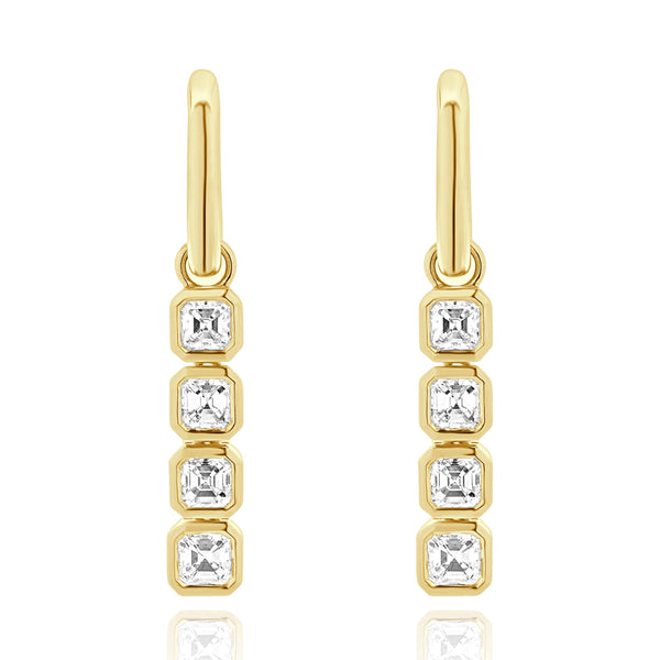 18 Karat Yellow Gold Diamond Asscher Cut Diamond Drop Earrings