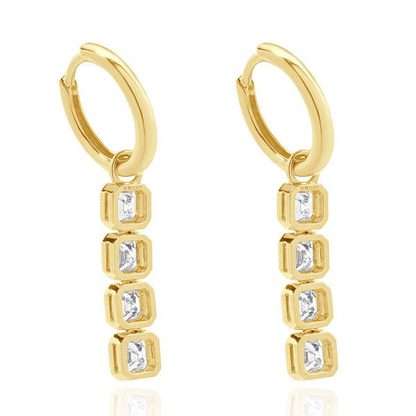 18 Karat Yellow Gold Diamond Asscher Cut Diamond Drop Earrings